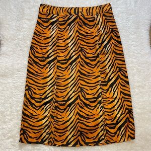 ASOS influence orange tiger print slit midi skirt